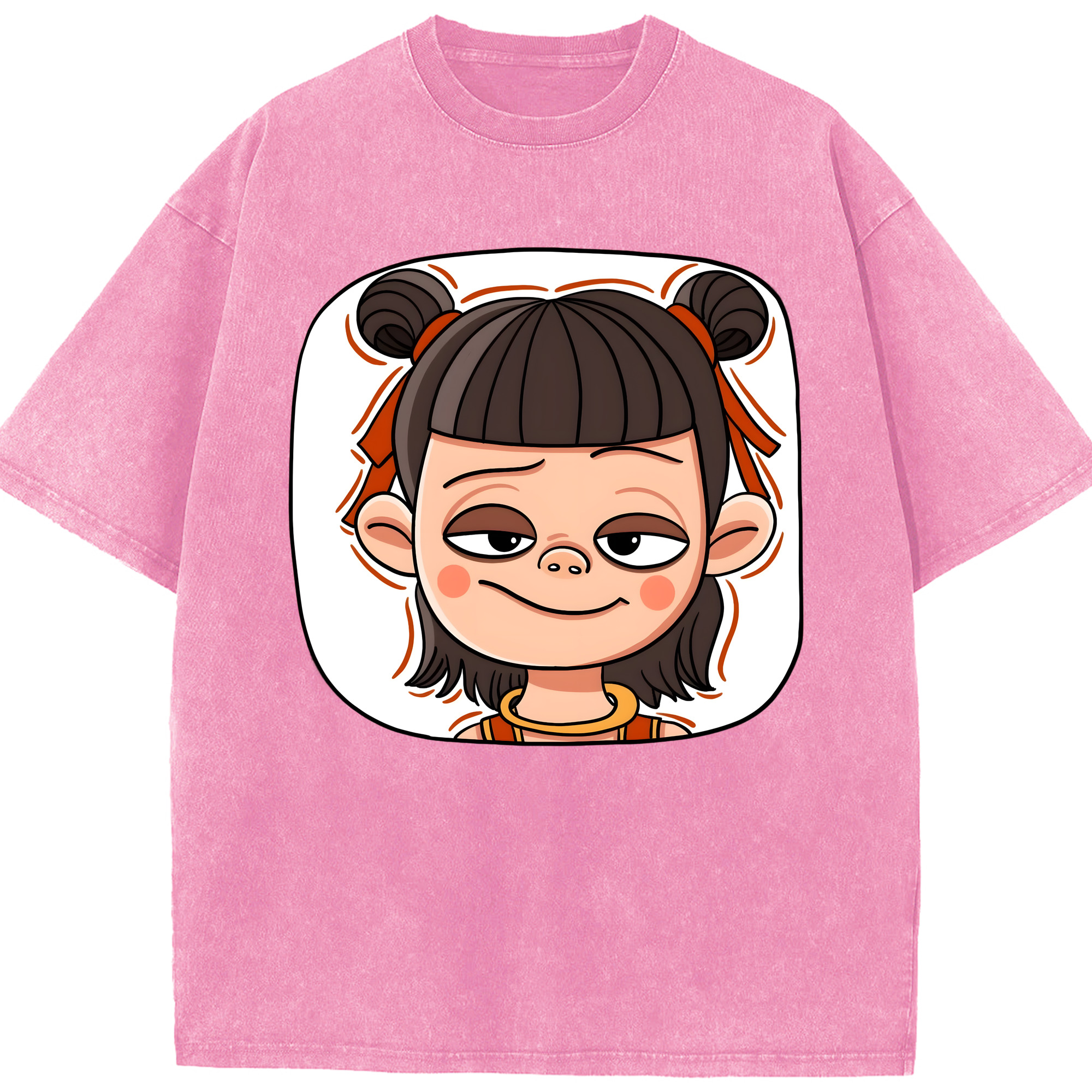 （画像用） Ne Zha 2 ナタ 魔童の大暴れ 綿100% ヴィンテージ風 半袖Tシャツ（フロントプリント）